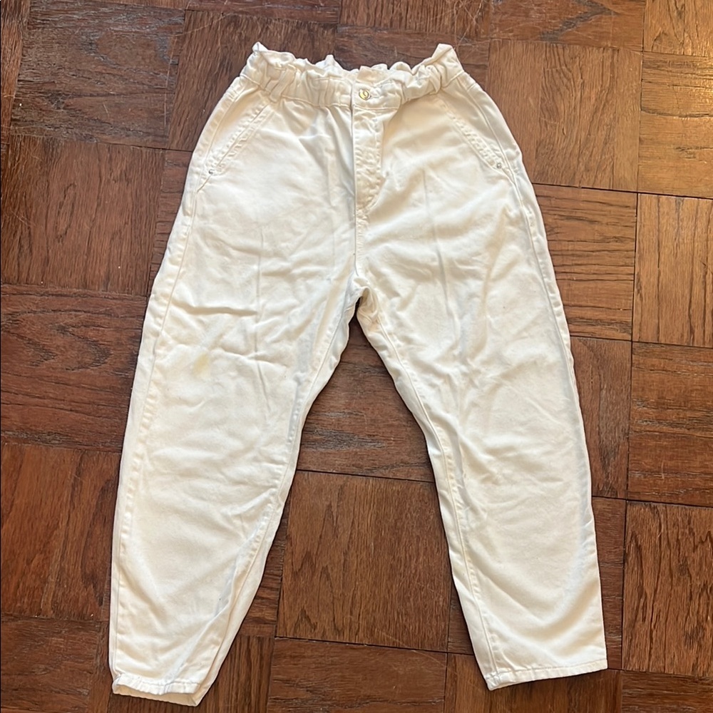 Zara Off White High Waisted Wide Leg Jeans